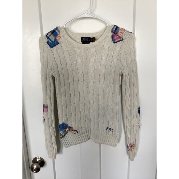 Polo Ralph Lauren Women's Pima Cotton Patchwork Cable-Knit Sweater White Size XS - Picture 3 of 13
